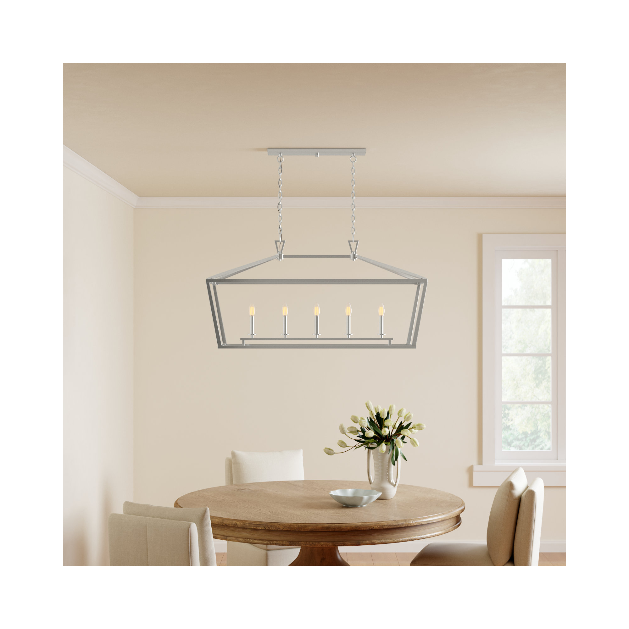 Hastings 5 Light Dimmable Pendant, Satin Nickel, 23.5" H x 44" W x 16" D