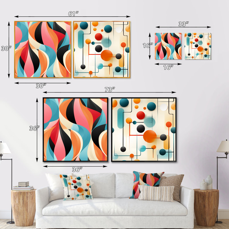 Zachariah - Ensemble de 2 collages carrés abstraits, H 16 po x l 33 po, Cadre flottant doré