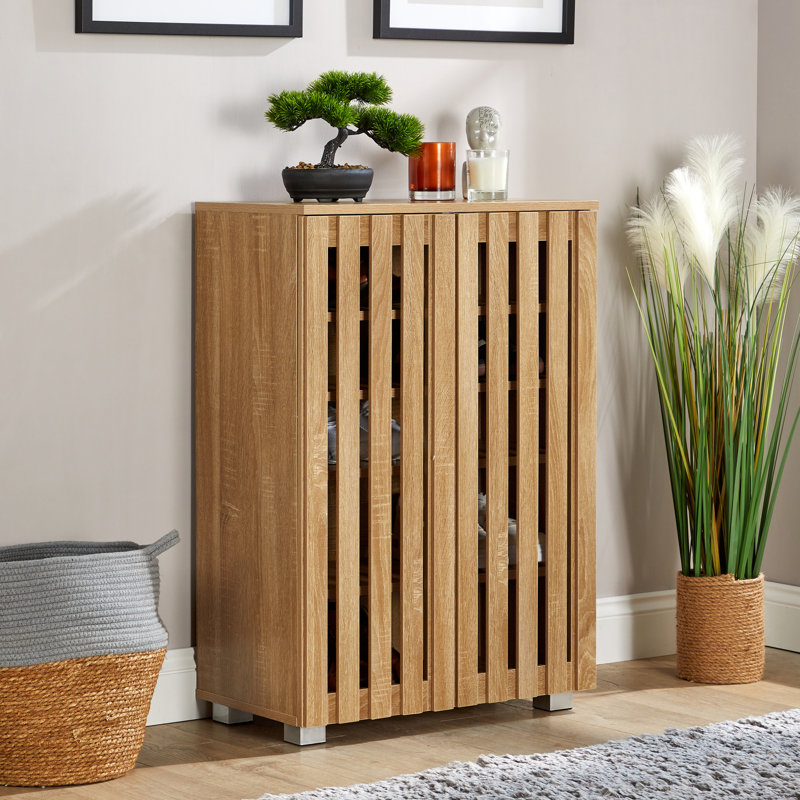 Boehike 15 Pair Shoe Storage Cabinet, Medium Wood
