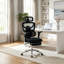 Fauteuil de bureau ergonomique en filet avec coussin de massage lombaire, dossier divisé réglable, accoudoirs multidirectionnels et repose-pieds rétractable, fauteuil de bureau inclinable pour bureau à domicile