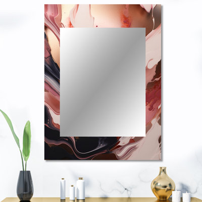 Ocean Waves Fluidité en marbre IV - miroir mural unique en marbre, miroir rouge, impression d'art en métal