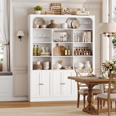 70.9"H Kitchen Display Cabinet with Storage, Dining Room Hutch Cabinet with Adjutable Shelves and Open Shelves, White Buffet Cabinet