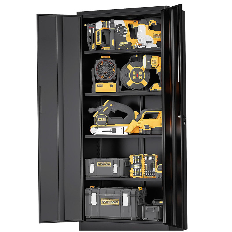 71"H Metal Garage Storage Cabinet, Black Tool Steel Locking Cabinet with Doors and 4 Shelves, Tall Cabinets for Garage Storage Systems Lockable File Cabinet for Home Office, Classroom/Pantry
