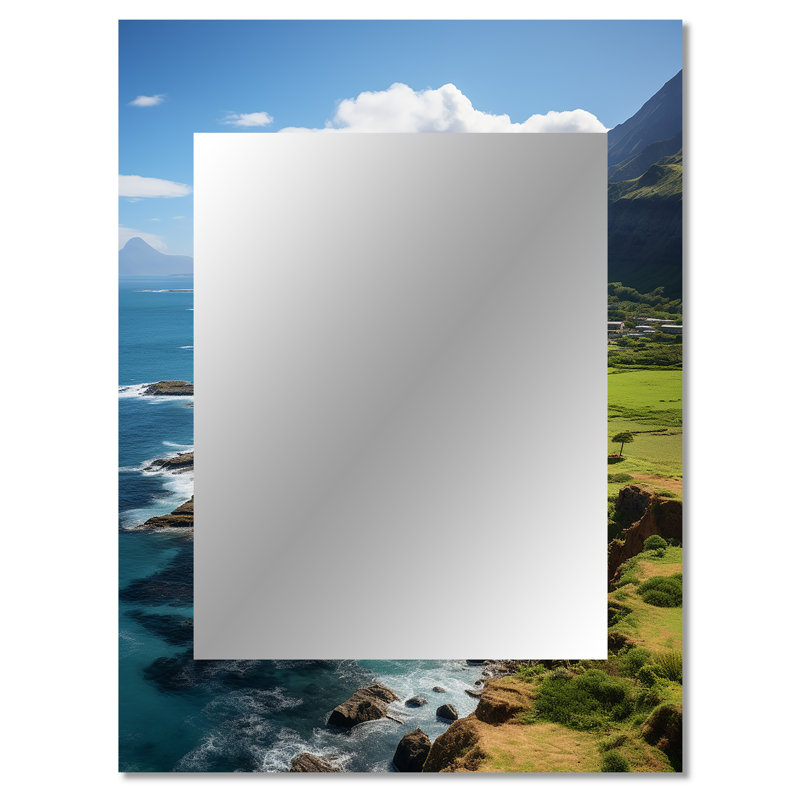 Hawaii Landscape II - Hawaii Mirror, Teal Decorative Wall Mirror, Printed Metal Art, 40" x 30"