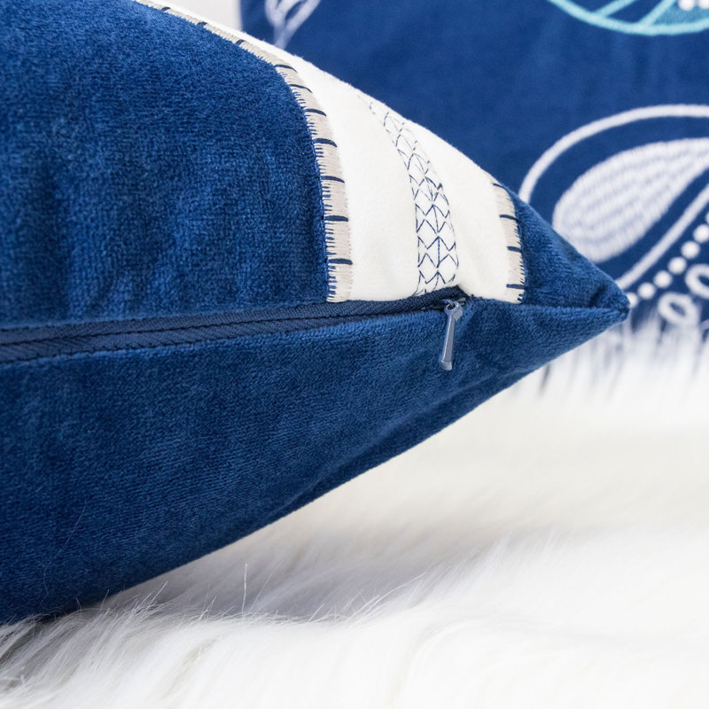 Coussin en soie Haerlo, Bleu / blanc