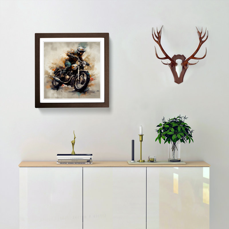 Motorcycle - Single Picture Frame Print on Wood, Walnut