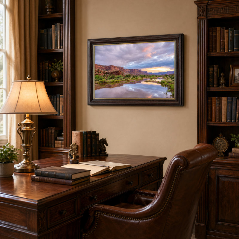 Art mural antique sur toile encadré doré pour le salon, la chambre à coucher, le bureau ou le vestibule - Décoration murale décorative avec ciel du désert