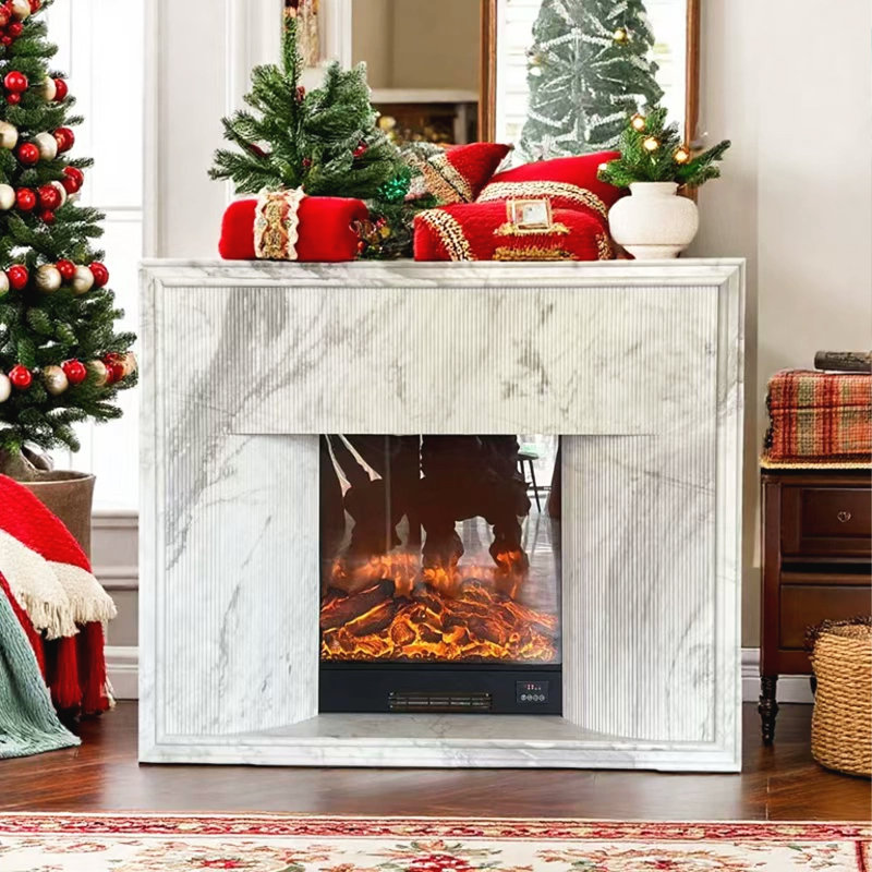 French-style minimalist marble fireplace