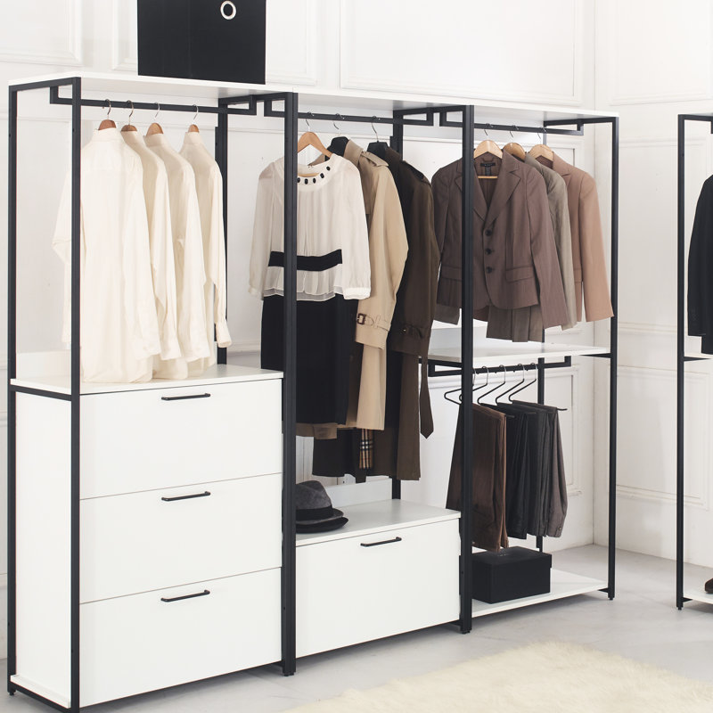 Armoire autoportante blanche - Tiroirs très profonds, à rouille, structure en métal 2X plus épaisse, rangement et matériaux, panneau E0 pour chambre à coucher