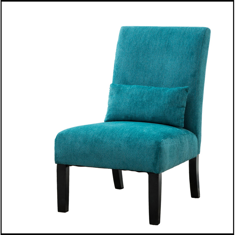 Pisano Contemporary Chenille Fabric Armless Accent Chair with Pillow