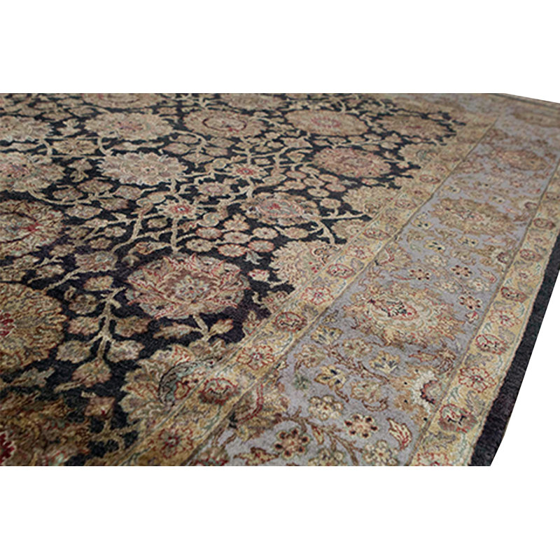 Tapis noir et gris de haute qualité noué à la main
