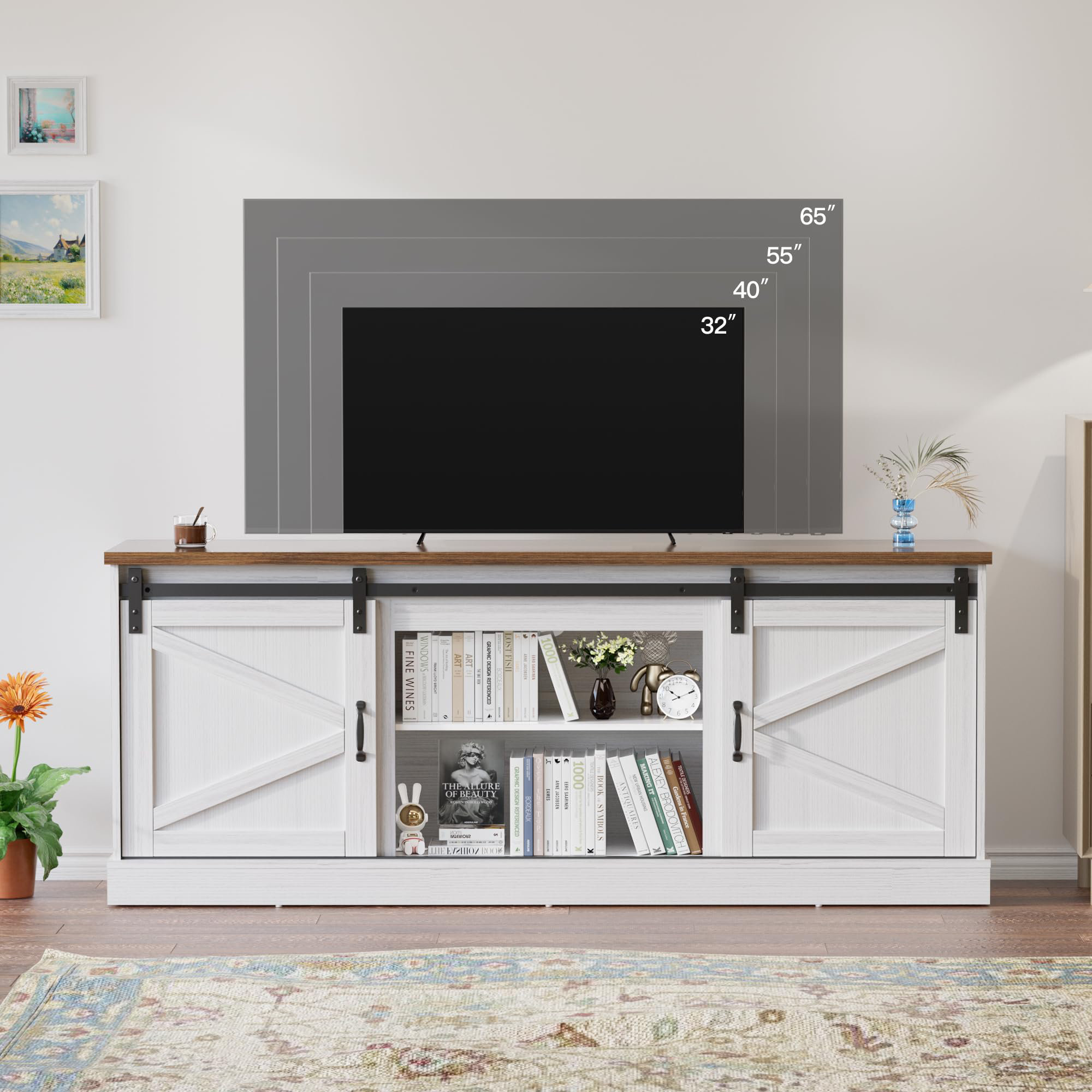 Rustic 67 Latitude Run® 67-Inch TV Stand With Sliding Barn Doors For Tvs Up To 75 ...