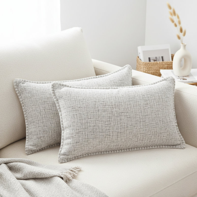  Housses de coussin lombaire 12 po x 20 po | Housse de coussin rectangulaire douce en chenille (ensemble de 2), Blanc chiné