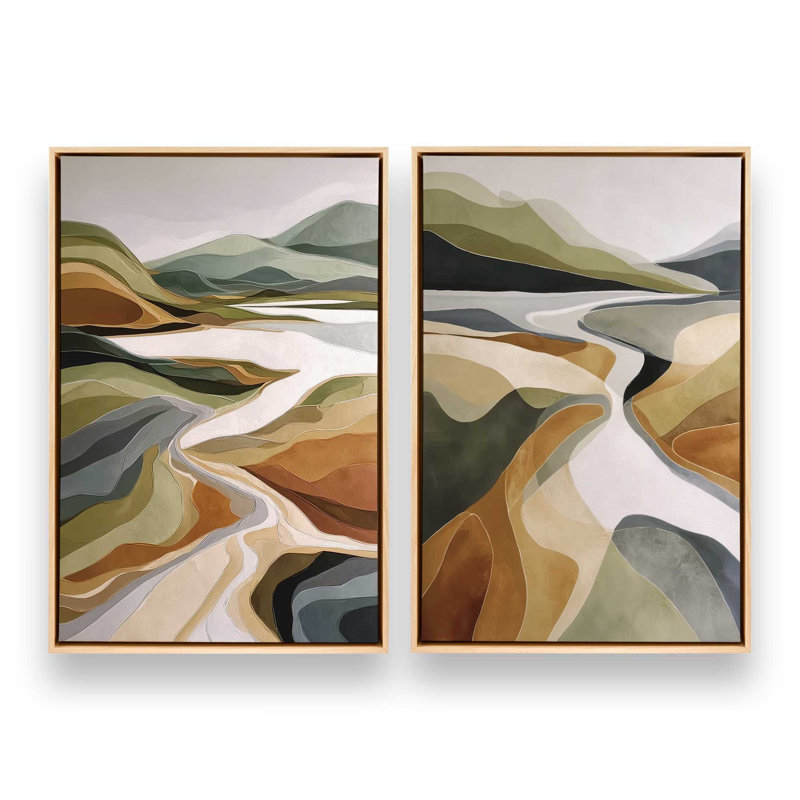 Golden Valley, ensemble de 2 impressions, 48 po x 32 po, Cadre flottant en érable américain
