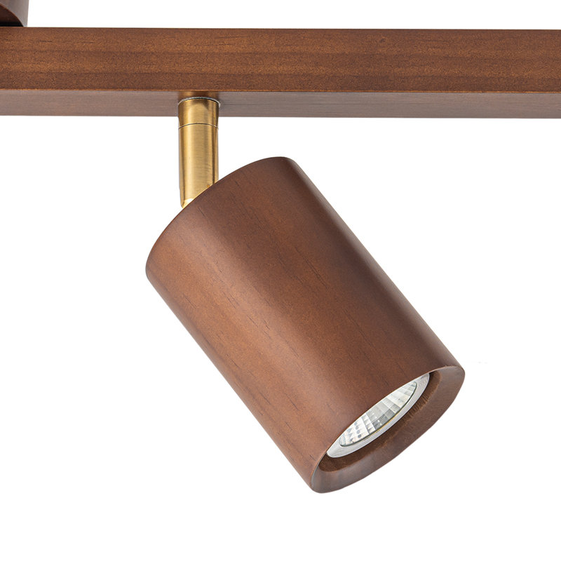 4-Light Linear Semi Flush Mount Track Lighting in Walnut Wood Finish 
