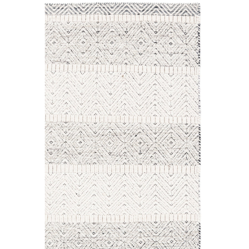 Martha Stewart 9606 Hand Loomed Wool/Cotton Geometric Rug in Ivory/Gray, Rectangle 9' x 12'