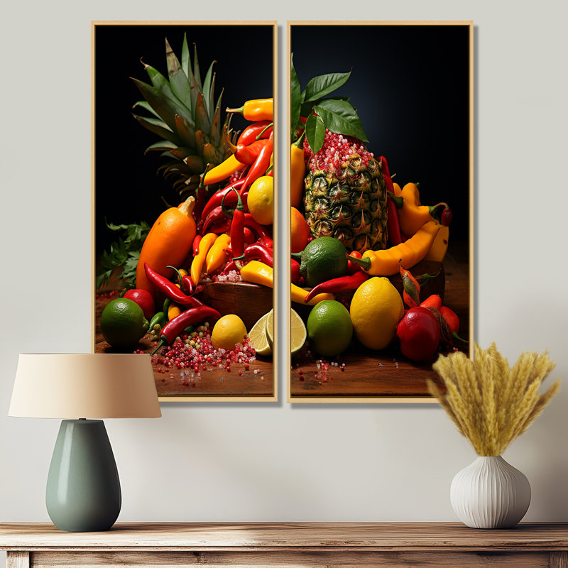 Caraïbes, fruits II - art mural traditionnel, H 32 po x l 32 po, Reproduction encadrée sans passe-partout, Crème, crème