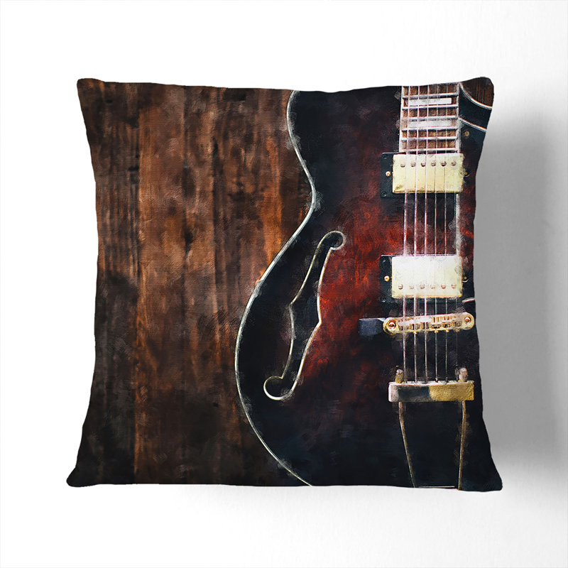 Wooden Electric Guitar Cushion with Filling, White, 40cm H x 40cm W x 15cm D