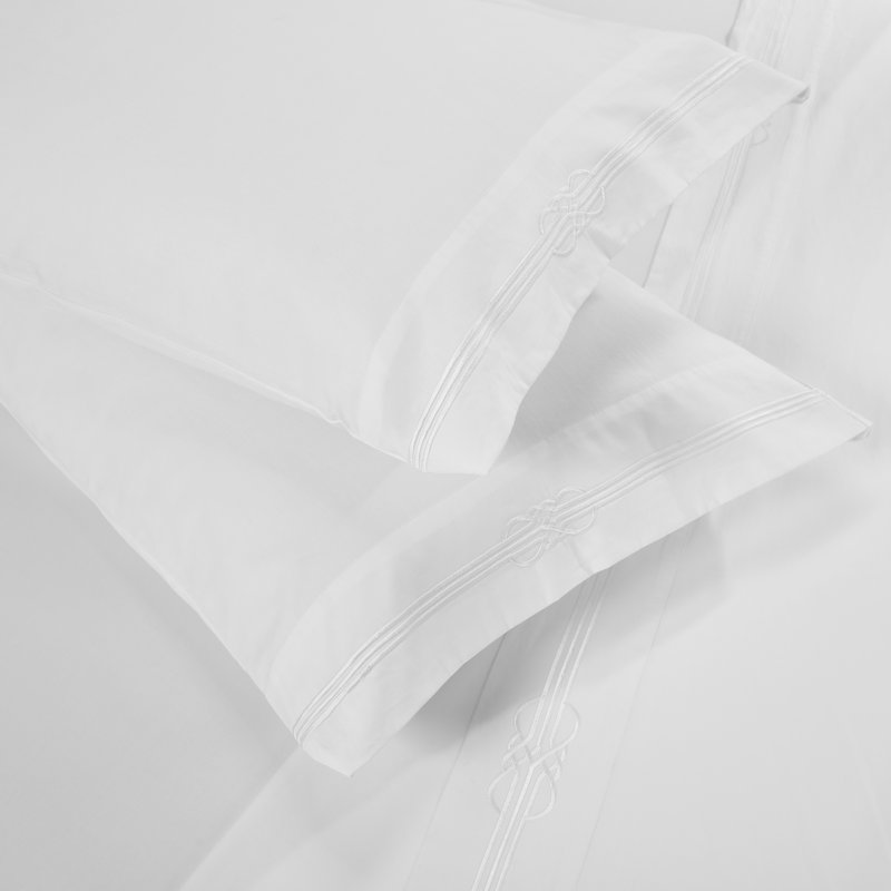 Ensemble de draps en coton brodé Moonlawn, Ensemble de draps pour lit simple TG avec 1 taie d, Blanc