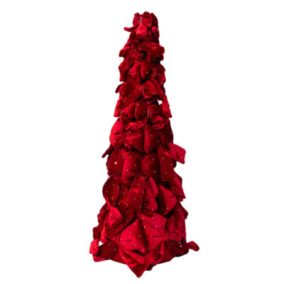 Kurt Adler Burgundy Bow Christmas Tree with Diamond Gemstones, 15.75"