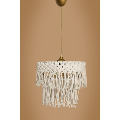 Elegant Cream Macrame Chandelier, 11.8 x 9.8 inches | Durable Plastic Body, Adjustable Height up to 25.6 inches | E27 Socket, Max 40W | Perfect for Living Room, Dining Room, or Bedroom Décor