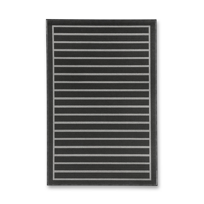Tapis noir tissé à rayures Mosso, 3'3" x 9'10"