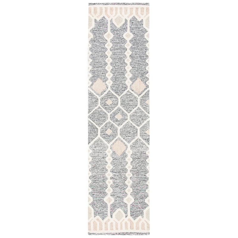 Etheredge Southwestern Handmade Tufted Cotton/Wool Gray/Ivory Area Rug, Runner 2'3" x 9'