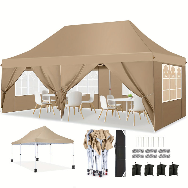 10'x20' Pop Up Canopy Tent with 6 Removable Sidewalls, Instant Outdoor Canopy , Khaki