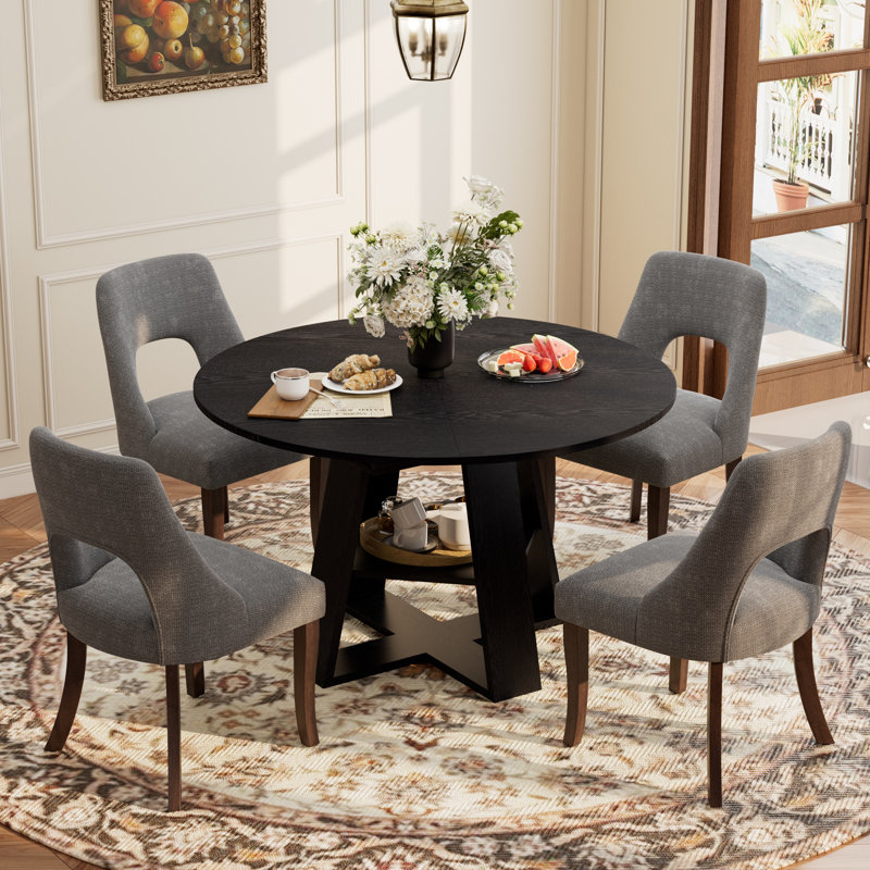 Buller Dining Set, Black, 5 Pieces: Table, 4 Chairs, Grey