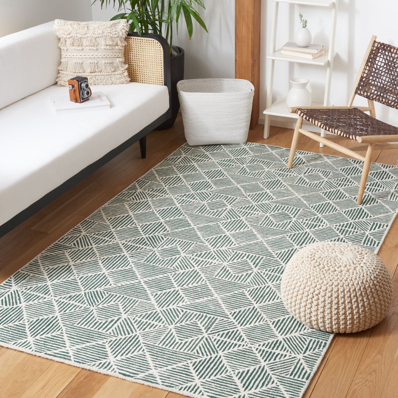 Demetrius Geometric Handmade Tufted Dark Green/Ivory Area Rug, Rectangle 3' x 5'