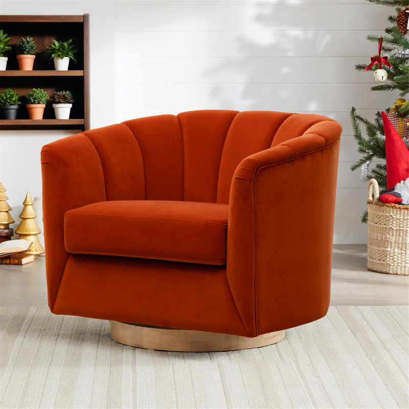 Fauteuil pivotant, fauteuil d'appoint simple, fauteuil rembourré de salon, Orange, Naturel