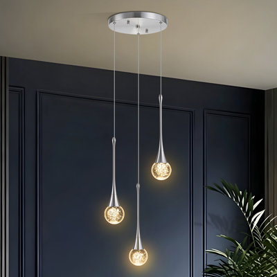 3-Light Led 4500K Teardrop Cluster Pendant