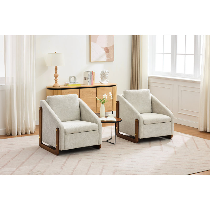 Fauteuil en chenille avec cadre latéral ergonomique et en bois, pour chambre à coucher et salon, structure rembourrée beige, pièce