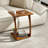 Solid Rubberwood C-Shaped End Table with Lockable Wheels, 2-Tier Rolling Laptop Table for Home