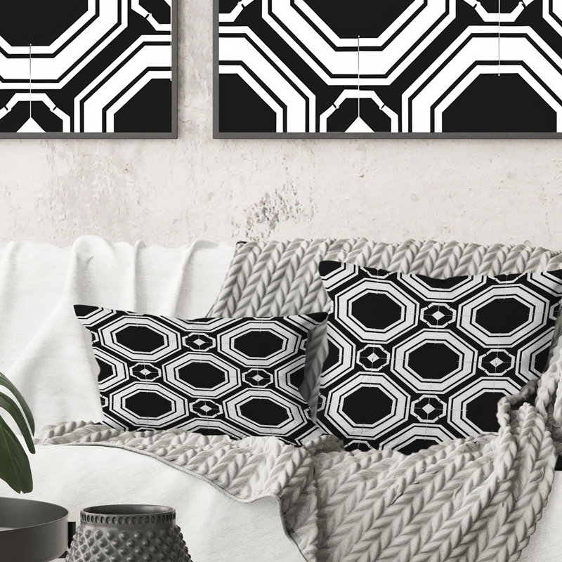 Coussin lombaire Mid-Century noir Hexagon I