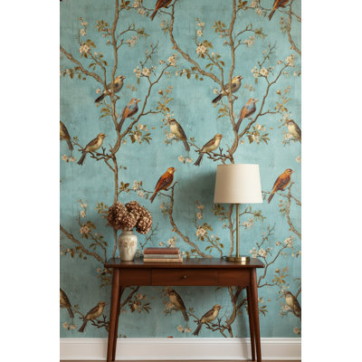 Papier peint rétro avec branches bleues