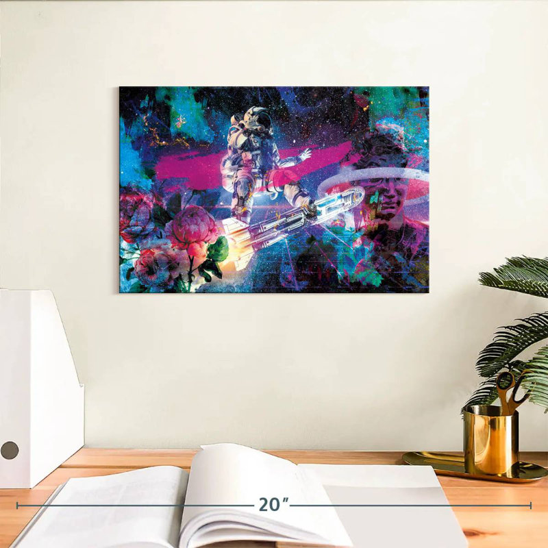 Oberle astronaute et pivoines, H 8 po x l 12 po