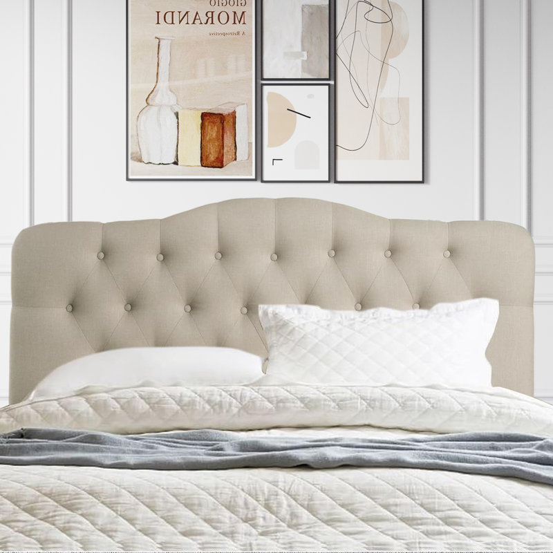 Linen Upholstered Headboard-Modern-Adjustable Height-Button Tufting, Beige, Full