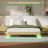Oak - Colored King Size Floating Bed Frame, Wave Curve Wood Texture, Led Lights, Metal Invisible Suspension, Sleep Rejuvenation Effect Frame For Bed, Oak, Heavy Duty Slats, Physical Release-964171477-964171476