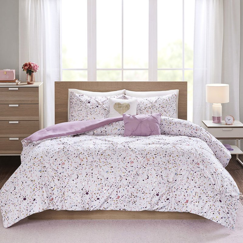 Édredon simple / simple TG à imprimé métallique prune avec lit contemporain, Twin/Twin XL Comforter + 4 Additional Pieces