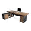 Bureau de direction en bois massif en L noyer avec tiroirs-1266942758-1266942757