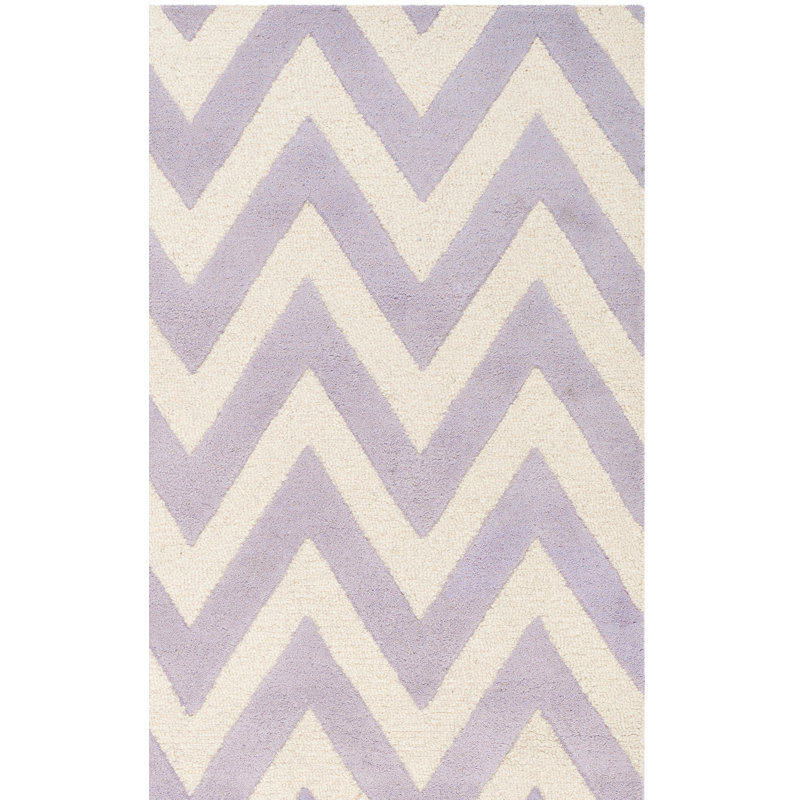 Tapis lavande / ivoire en laine touffeté à la main Sanyla, Tapis de couloir 2 pi 6 po x 8 pi