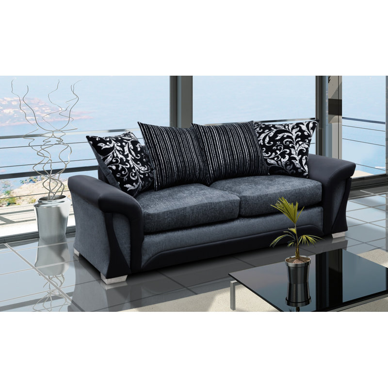 Shannon 3 Seater Sofa, Black/Grey, 94" H x 187" W x 87" D