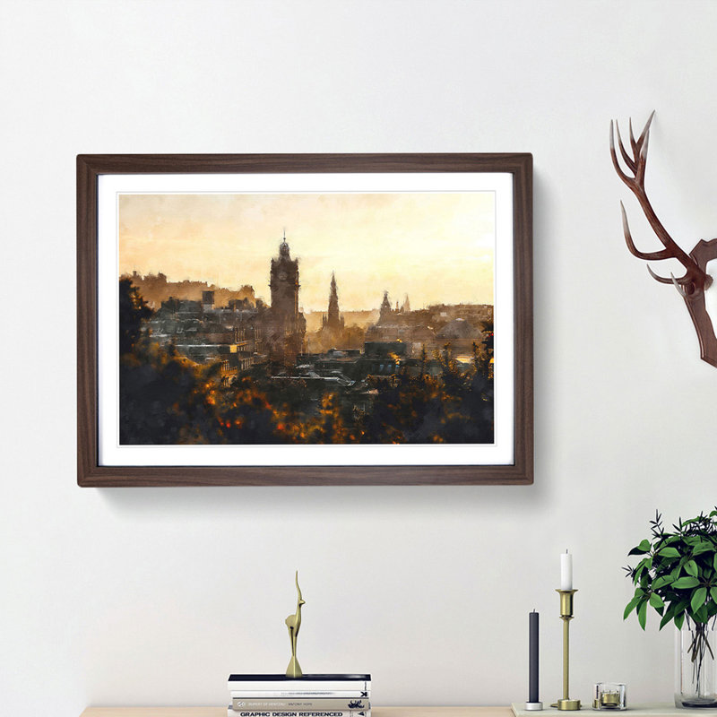 View of Edinburgh from Calton Hill - Picture Frame Painting Print, 62cm H x 87cm W x 2cm D, Walnut Framed