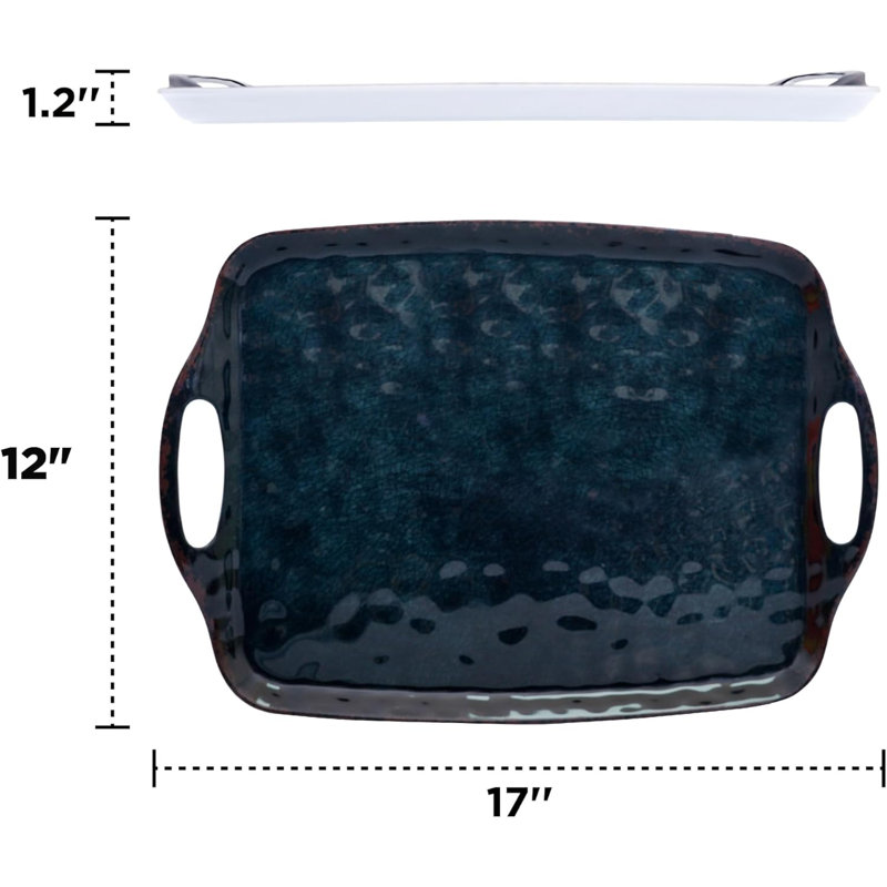 TP Serving Tray With Handles, Large Rectangle Melamine Serving Platter Set Of 2, Black, Solid Color