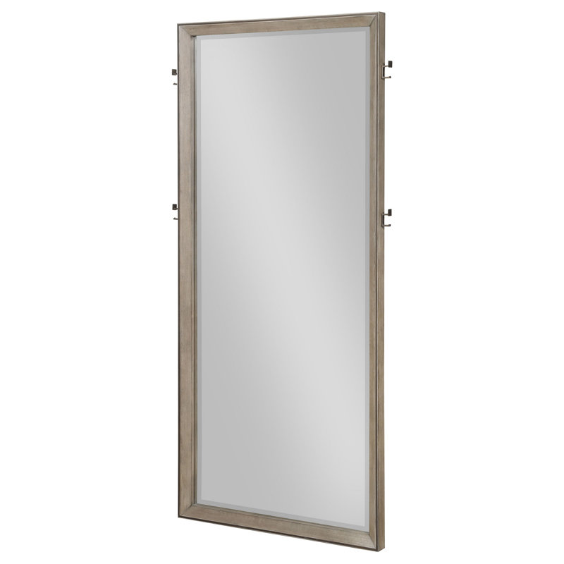 Lyni Standing Floor Mirror with Beveled Frame, Taupe Oak Wood 36x80