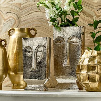Set Of 2 Silver Face Vase