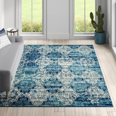 Tapis bleu royal et ivoire à motif géométrique Allard