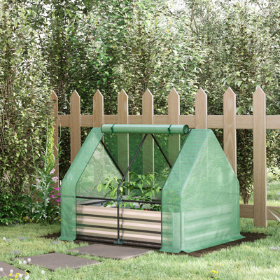 Outsunny Galvanized Raised Garden Bed With Mini Greenhouse Cover, Outdoor Metal Planter Box With 2 Roll-Up Windows For Growing Flowers, Fruits, Vegetables, And Herbs, 50" X 37.5" X 36.25"