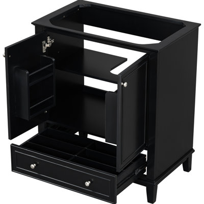 Black Bathroom Cabinet Base 30", Solid Wood & Board Vanity With Doors And Drawer, Multi-Functional, Adjustable Shelf, Assembly Needed Modern 30" Base, Black, Board,